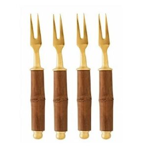 CJ 4 GARFOS ACO INOX P/PETISCO C/CABO BAMBU DOURADO