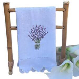 TOALHA LAVABO LINHO BRANCO LAVANDA NOVA 35X55CM