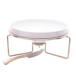 RECHAUD DE CER&Acirc;MICA C/ SUPORTE E FACA ACO INOX CHAMPANHE P/QUEIJO BRIE