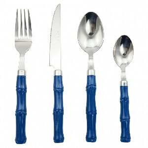 CJ 24 P&Ccedil;S FAQUEIRO EM METAL E CABO ESTILO BAMBU AZUL 7X18X26CM