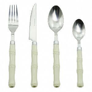 CJ 24 P&Ccedil;S FAQUEIRO EM METAL E CABO ESTILO BAMBU BRANCO 7X18X26CM