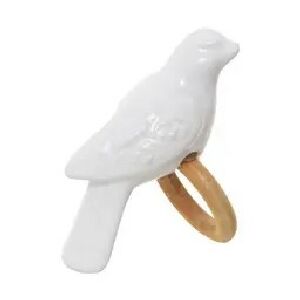 CJ 2 ANEIS DE GUARDANAPO PASSARO CERAMICA BRANCO 8X5CM