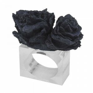 CJ 6 ANEIS DE GUARDANAPO CORAL EM POLIRESINA C/BASE EM ACRIL AZUL 7X7CM