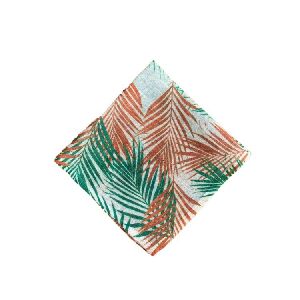 GUARDANAPO DE MESA LINHO COM FOLHAS VERDES/LARANJAS 45X45CM
