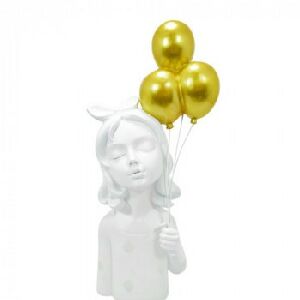  ESCULTURA EM RESINA BRANCA - MENINA COM BALAO DOURADO