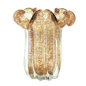 VASO DECOR EM VIDRO - ROSE COM DOURADO 16X15CM