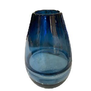 VASO DE VIDRO TRANSPARENTE AZUL..