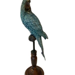 PASSARO DECORATIVO DE RESINA E METAL - VERDE AGUA