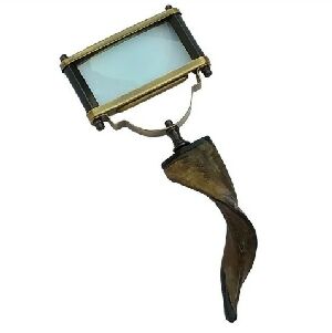 LUPA DE MAO RETANGULAR EM BRONZE E CHIFRE