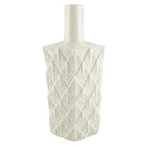 VASO DE CERAMICA BRANCO COM DESENHOS EM TEXTURA 15X8,5CM