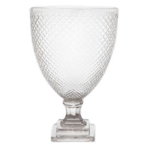 VASO VIDRO BASE QUAD LAPIDADO XADREZ 27X20CM