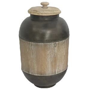 POTE DE METAL E MADEIRA MARROM E BEGE 20X31,5CM