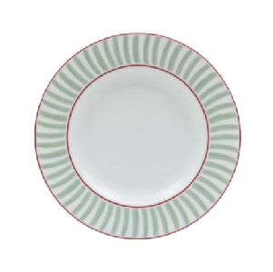 PRATO DE SOBREMESA PINCELADO VERDE E FRISO ROSA 28CM