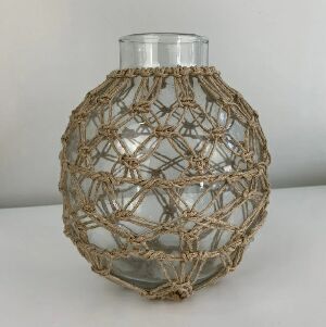 VASO VIDRO REDONDO MACRAME 22452 15X15X18CM