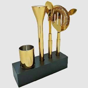 KIT BAR INOX C/ BASE MADEIRA DOURADO ..73.809