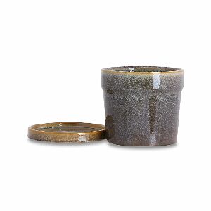 CJ. VASO+PRATO EM CERAMICA GORGAN II