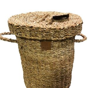 CESTO REDONDO HOGLA COM TAMPA SEAGRASS M 40X36X36CM