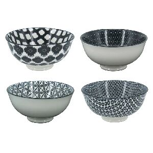 CJ. C/ 4 BOWLS DE PORCELANA PRETO/BRANCO