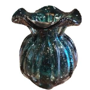 53425 - VASO DECOR. EM VIDRO VERDE COM DOURADO 12X13CM