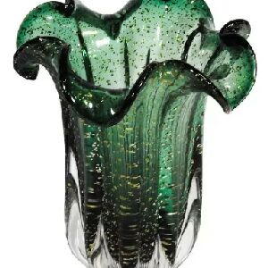 534237 - VASO DECOR EM VIDRO - VERDE E DOURADO