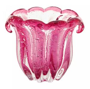 VASO DE VIDRO ITALY ROSA 13CMX11CMX10CM