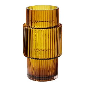 VASO VIDRO BASE EST. &Acirc;MBAR CANELADO 13,7X25,5CM