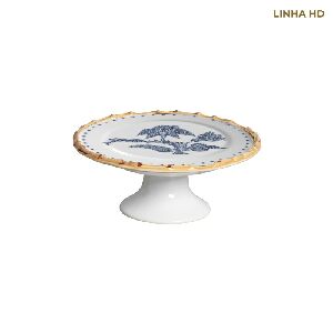 PORTA PETIT FOUR FLOWER'S PRINT AZUL C/ P&Eacute; 20X8CM