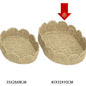 23357 BANDEJA OVAL PALHA CESTARIA BORDA CURVA 45x33cm