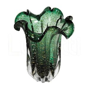 53433 - VASO DECOR. EM VIDRO VERDE COM DOURADO