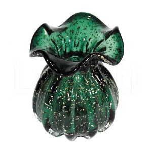 53425 - VASO DECOR. EM VIDRO VERDE COM DOURADO 13X12CM