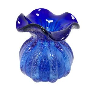 58818 - VASO DECORATIVO EM VIDRO AZUL ESCURO COM DOURADO