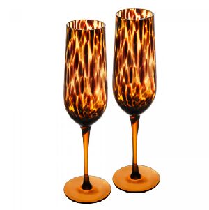 CJ 2 TA&Ccedil;AS DE CHAMPANHE DE VIDRO LEOPARDO 210ML