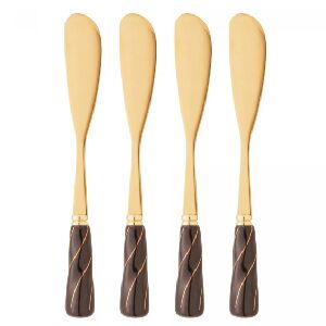 CJ 4 ESPATULAS A&Ccedil;O INOX DOURADO C/CABO CER&Acirc;MICA PRETO