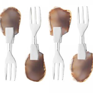 CONJUNTO 4 GARFOS DE PETISCO DE A&Ccedil;O INOX &Aacute;GATA