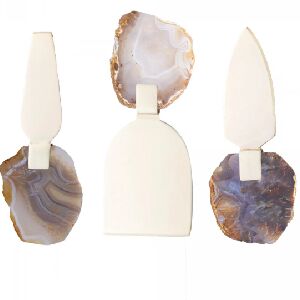 CONJUNTO 3 FACAS PARA QUEIJO DE A&Ccedil;O INOX DOURADO &Aacute;GATA