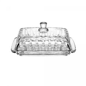 MANTEIGUEIRA DE CRISTAL DE CHUMBO COM TAMPA RADIAL 18CM X 10,5CM X 8CM