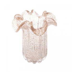 VASO DE VIDRO ITALY TRANSPARENTE E DOURADO 18CM X 18CM X 21CM