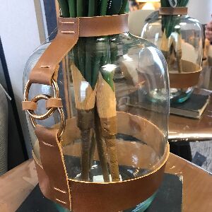 VASO RENO COURO COM ARGOLAS PEQ COURO CLEAN MOSTARDA