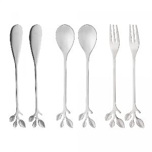 CONJ 4 GARFOS A&Ccedil;O INOX P/APERITIVO LEAVES PRATA