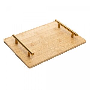 BANDEJA COM AL&Ccedil;A DE METAL DOURADA SEATTLE 30X21CM NATURAL BAMBU