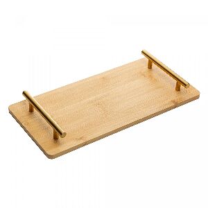 BANDEJA COM AL&Ccedil;A DE METAL DOURADA SEATTLE NATURAL BAMBU
