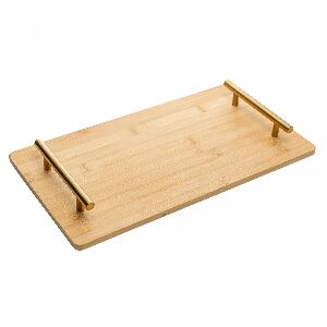 BANDEJA COM AL&Ccedil;A DE METAL DOURADA SEATTLE NATURAL BAMBU