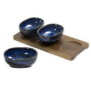 MADEIRA E CER&Acirc;MICA AZUL COM 3 BOWLS