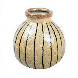 VASO EM CERAMICA BEGE TEXTURIZADO COM LINHAS PRETAS P