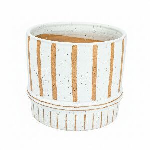 VASO EM CERAMICA BRANCO COM LINHA TERRACOTA P