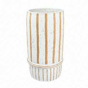 VASO EM CERAMICA BRANCO COM LINHA TERRACOTA G