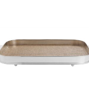 Bandeja com galeria lisa oblonga aba reta com fundo palha Salvador