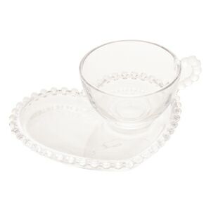 XICARA CHA CRISTAL C/PRATO CORACAO PEARL