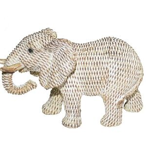 ELEFANTE DE RESINA BRANCO E BRONZE