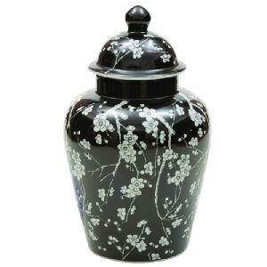 POTE DECORATIVO DE CERAMICA PRETO COM BRANCO